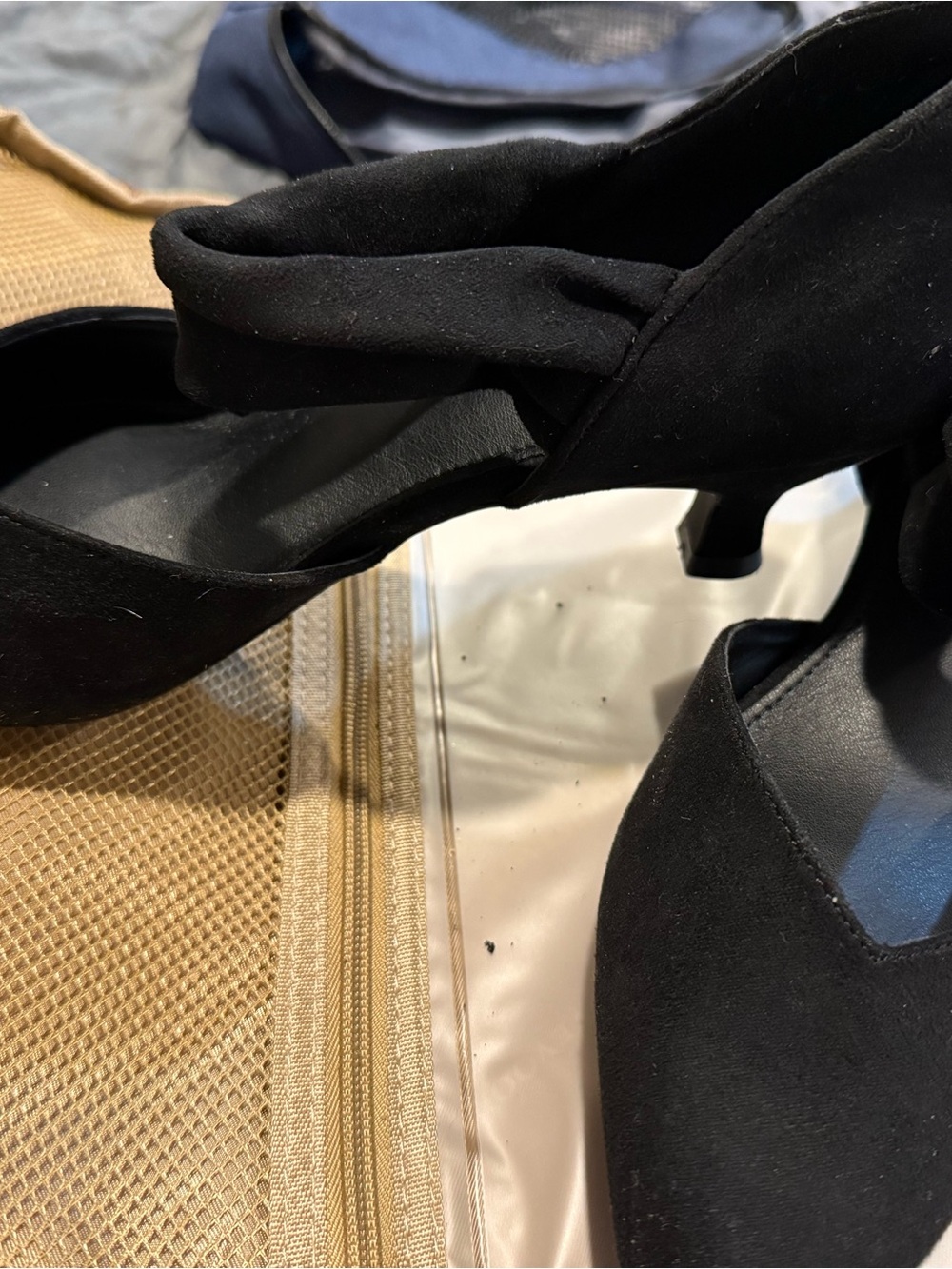 Classic Black Suede Mid Heel Pumps